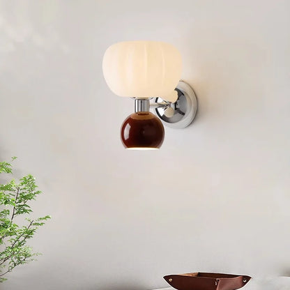 Modern Pumpkin-Shaped Glass Metal Wall Sconce Light Fixture