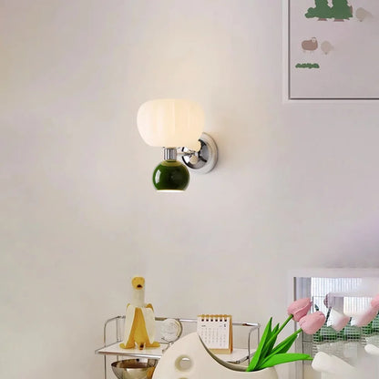 Modern Pumpkin-Shaped Glass Metal Wall Sconce Light Fixture