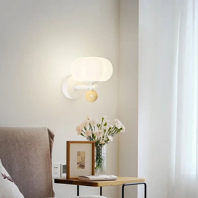 Modern Pumpkin-Shaped Glass Metal Wall Sconce Light Fixture