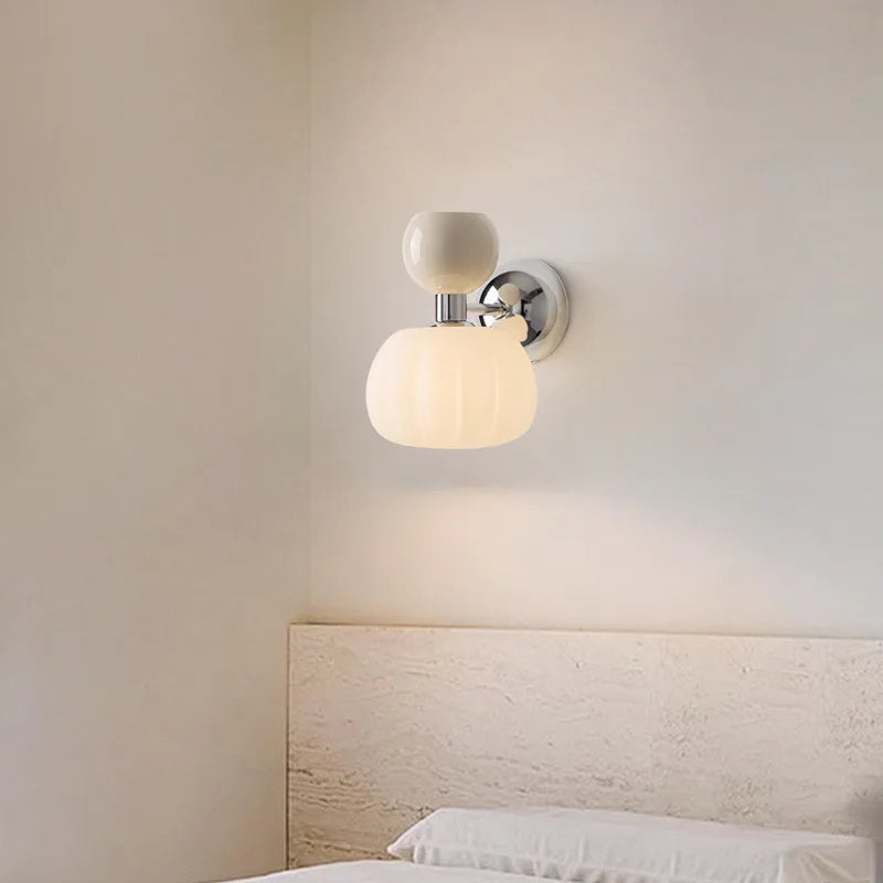 Modern Pumpkin-Shaped Glass Metal Wall Sconce Light Fixture
