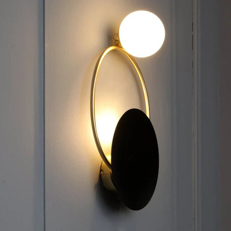 Modern Round Spherical Glass Wall Sconce with Metal Frame