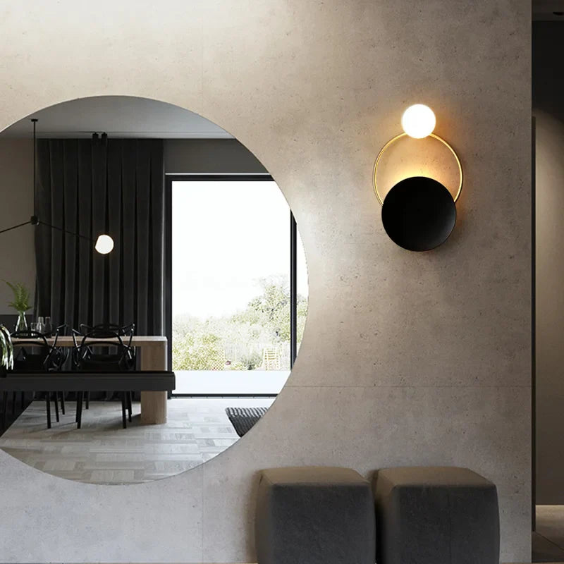 Modern Round Spherical Glass Wall Sconce with Metal Frame