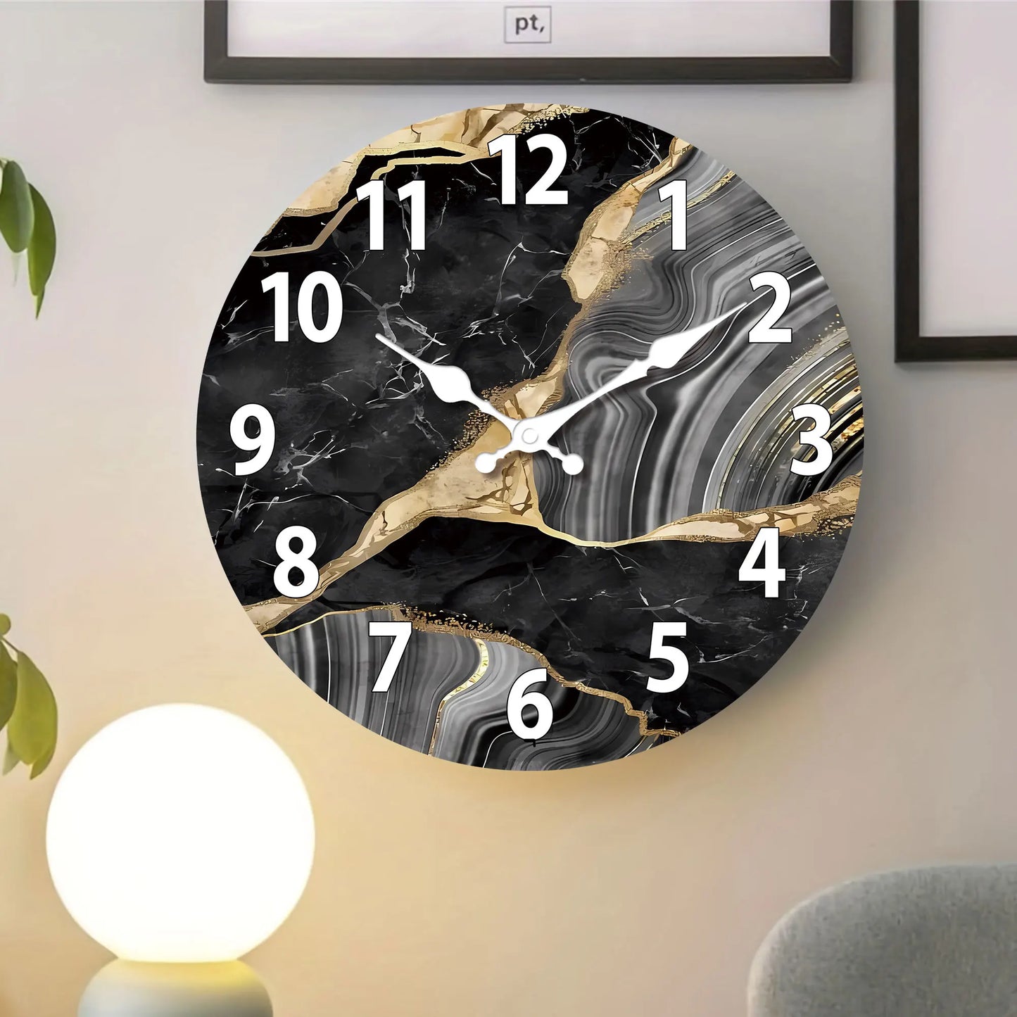 Modern Round Wooden Wall Clock with Silent Marble-Inspired Design