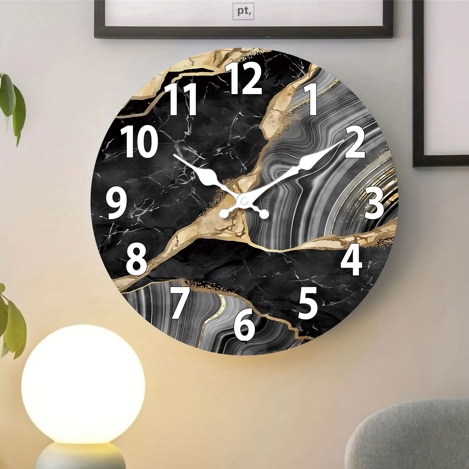Modern Round Wooden Wall Clock with Silent Marble-Inspired Design