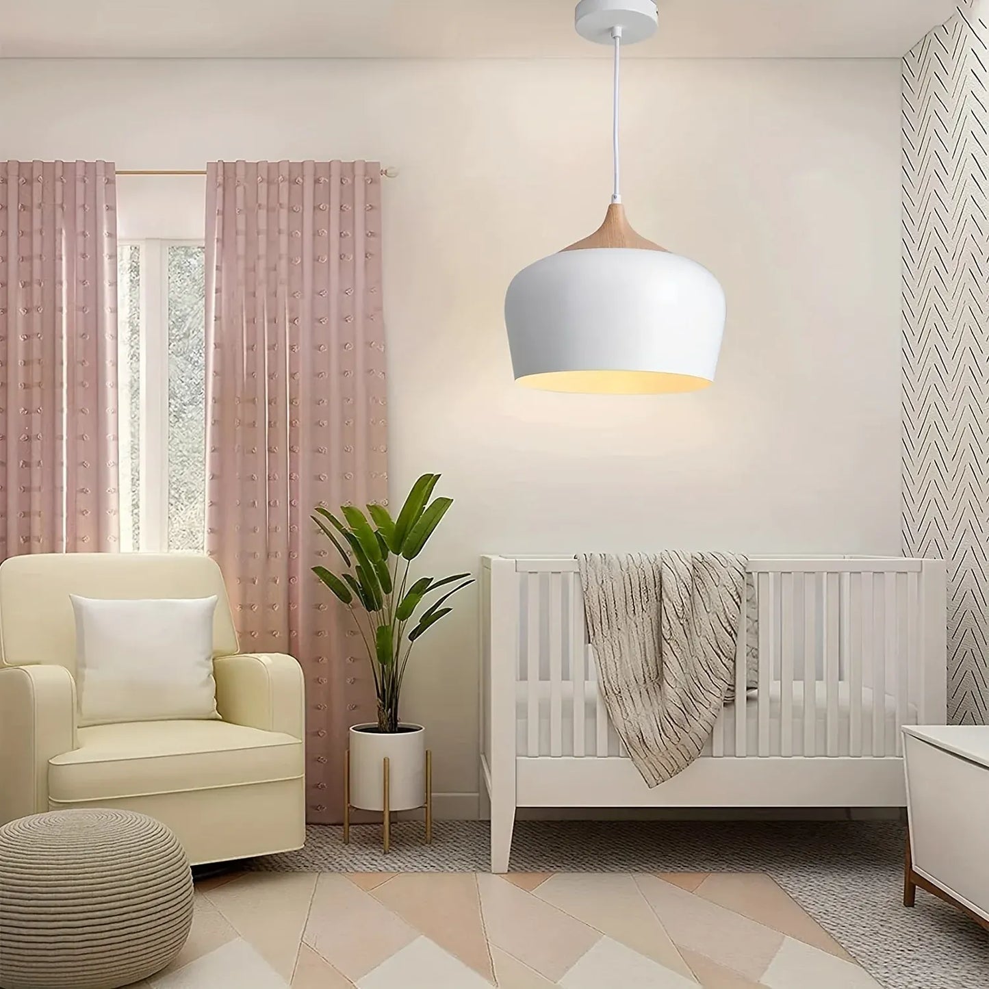 Modern Scandinavian Pendant Light with Iron and Wood Grain Design