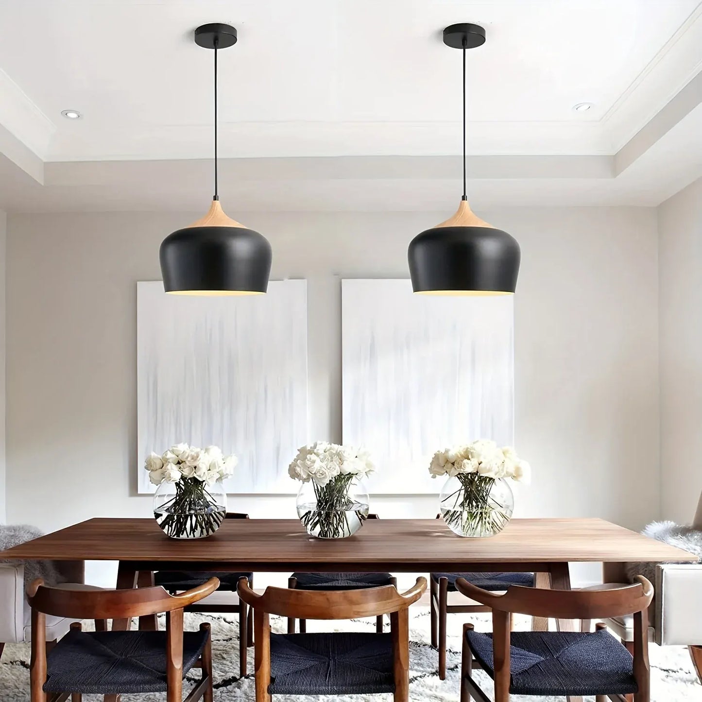Modern Scandinavian Pendant Light with Iron and Wood Grain Design