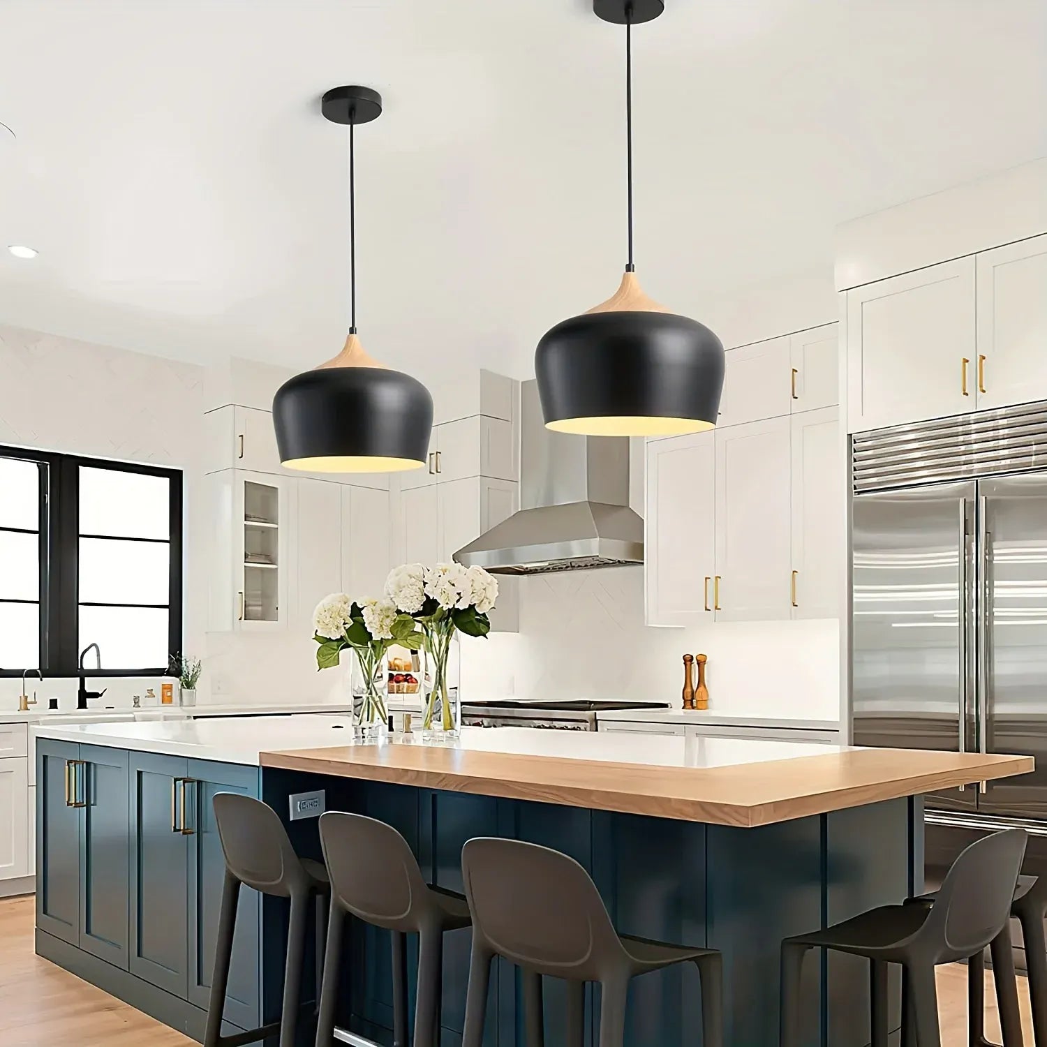 Modern Scandinavian Pendant Light with Iron and Wood Grain Design