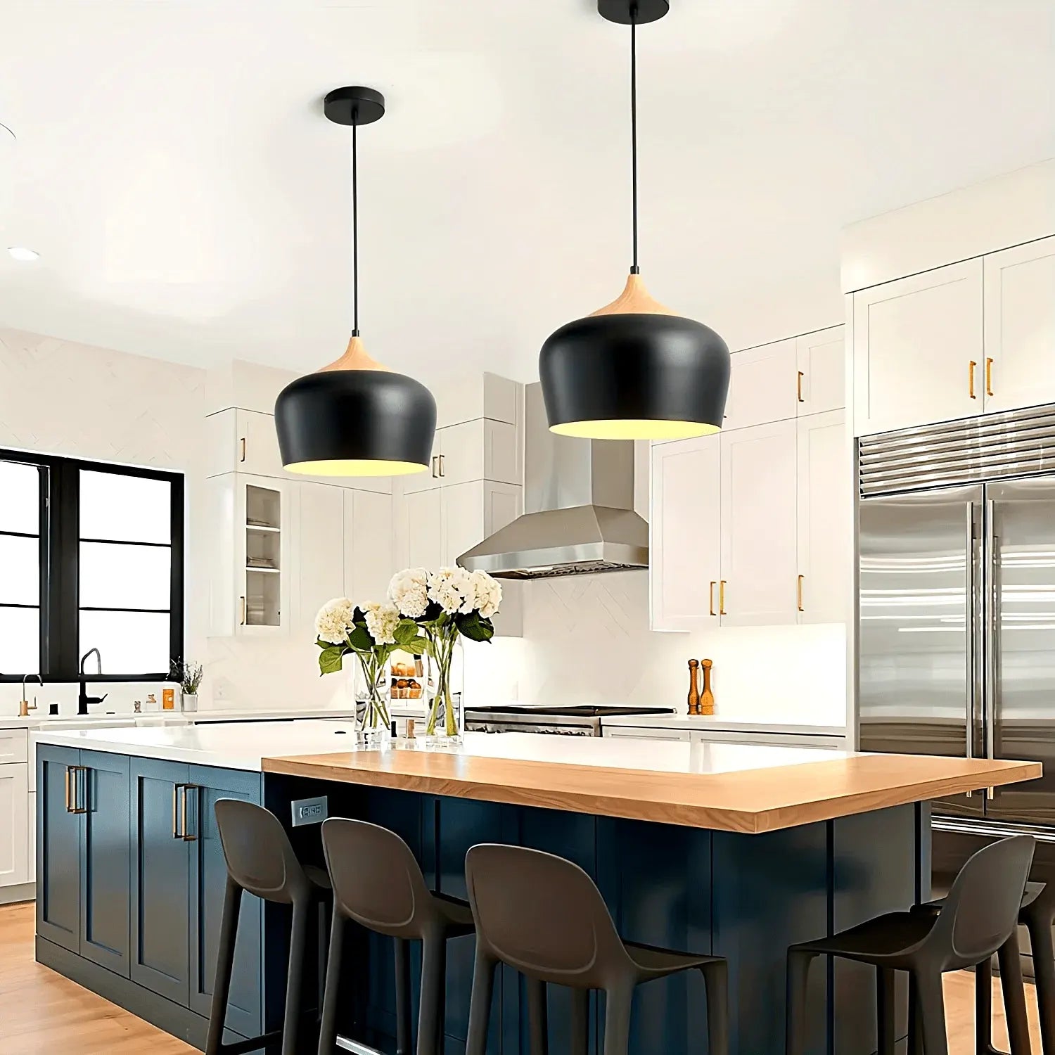 Modern Scandinavian Pendant Light with Iron and Wood Grain Design