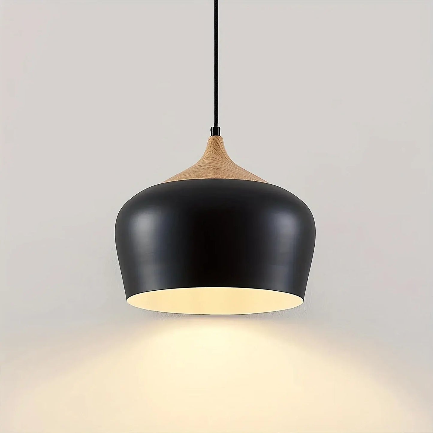 Modern Scandinavian Pendant Light with Iron and Wood Grain Design