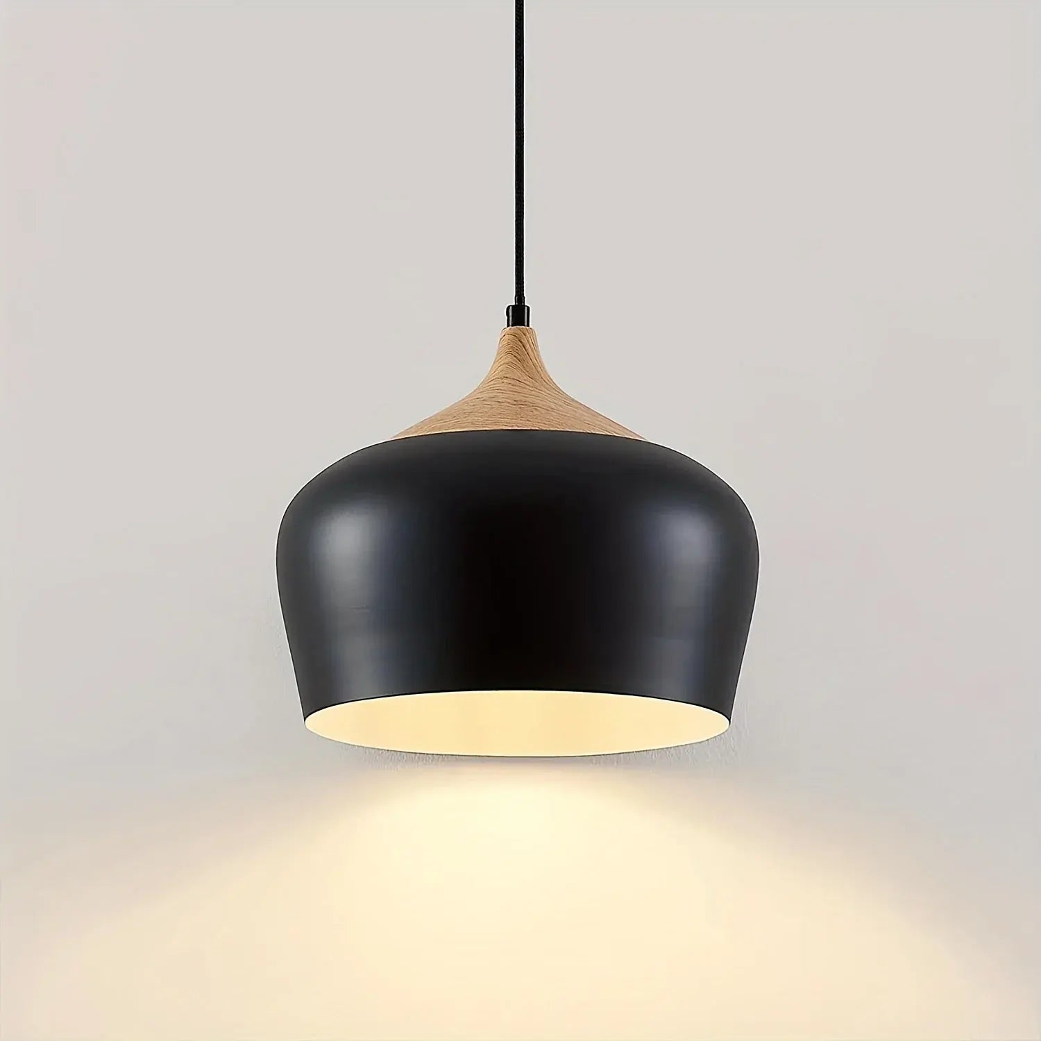Modern Scandinavian Pendant Light with Iron and Wood Grain Design