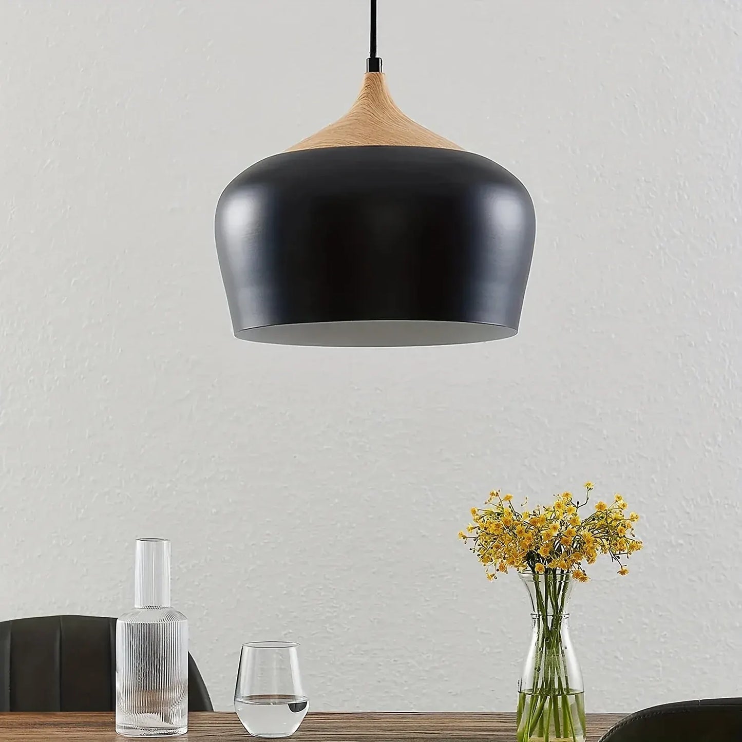 Modern Scandinavian Pendant Light with Iron and Wood Grain Design