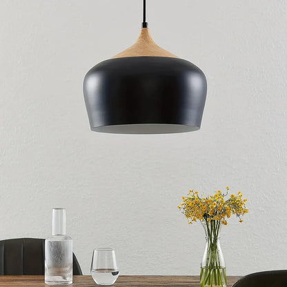 Modern Scandinavian Pendant Light with Iron and Wood Grain Design