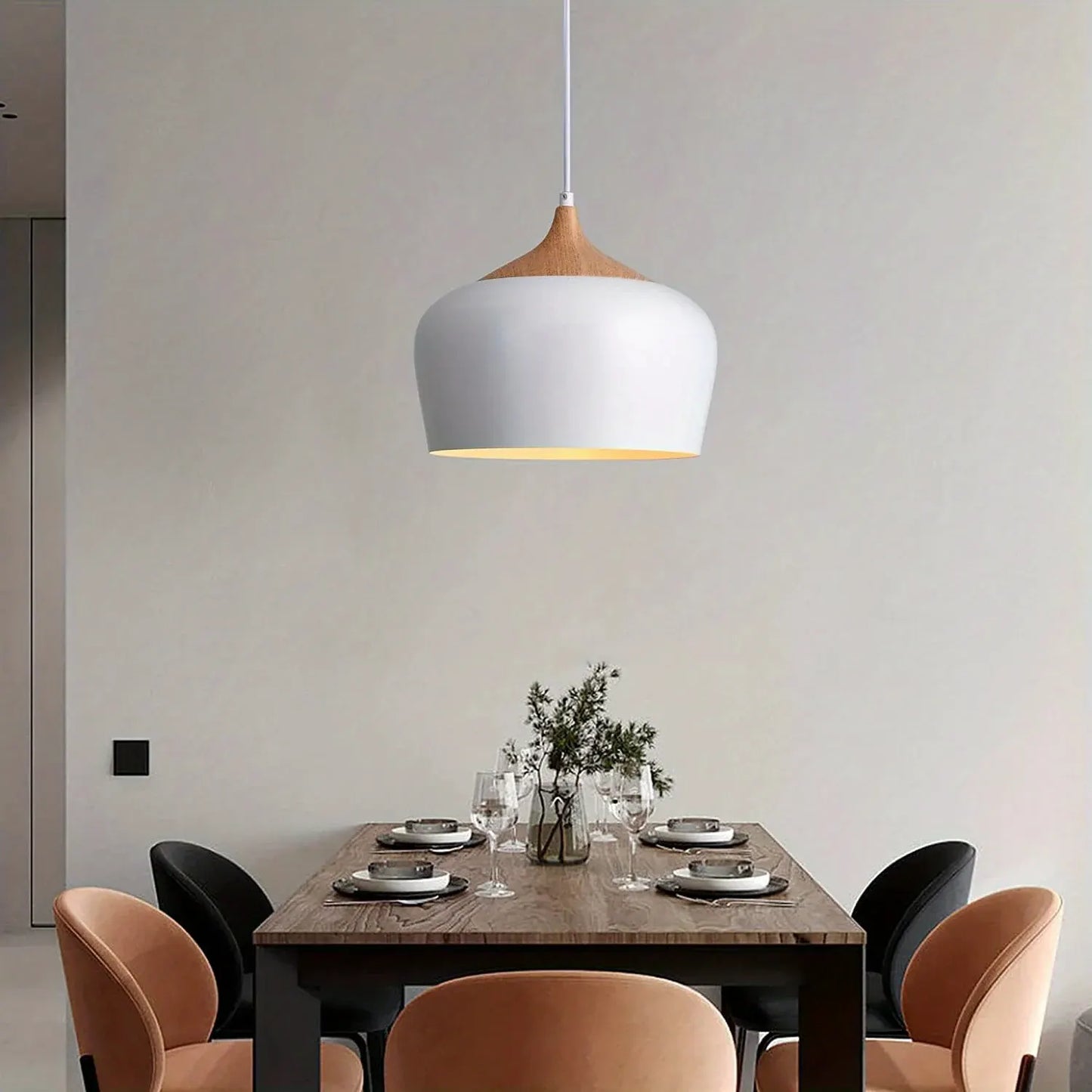 Modern Scandinavian Pendant Light with Iron and Wood Grain Design