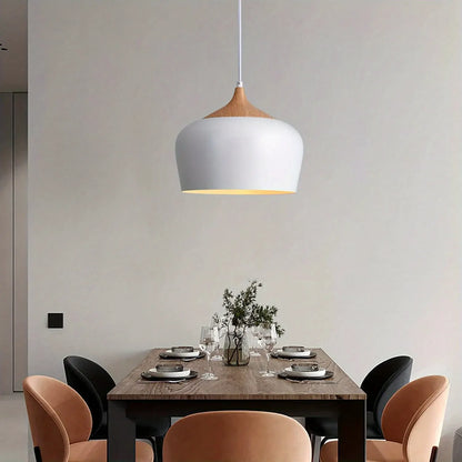 Modern Scandinavian Pendant Light with Iron and Wood Grain Design