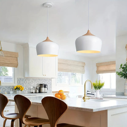 Modern Scandinavian Pendant Light with Iron and Wood Grain Design