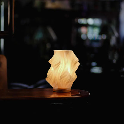 Modern Wave Bedside Lamp with Wood Base, USB Charging, Dimmable LED Light
