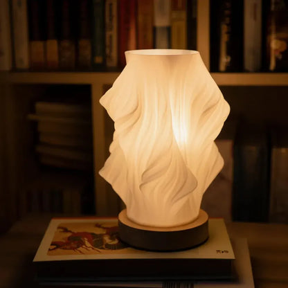 Modern Wave Bedside Lamp with Wood Base, USB Charging, Dimmable LED Light