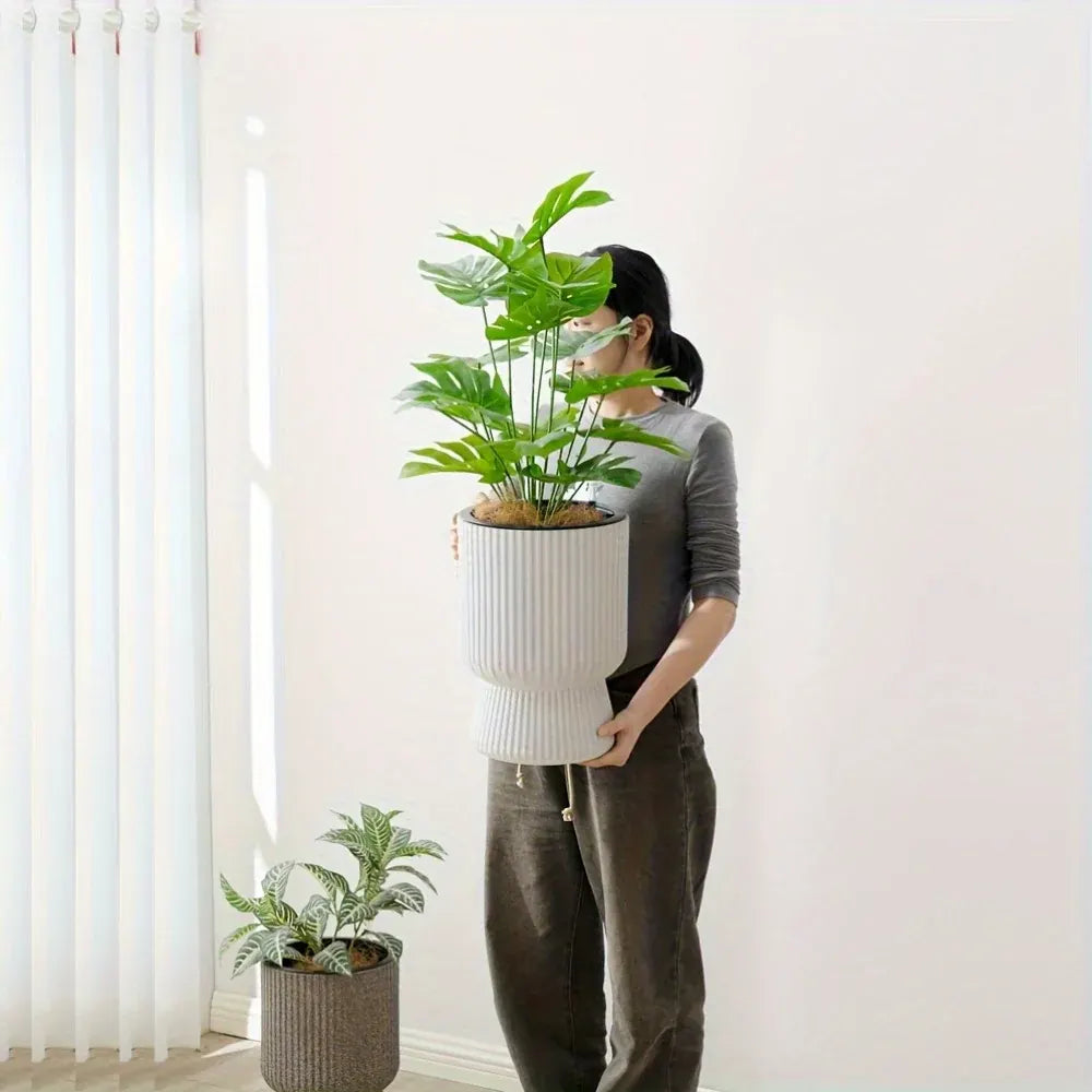 Modern Wine Glass Design Self-Watering Planter with Water Level Indicator - White Flower Pot