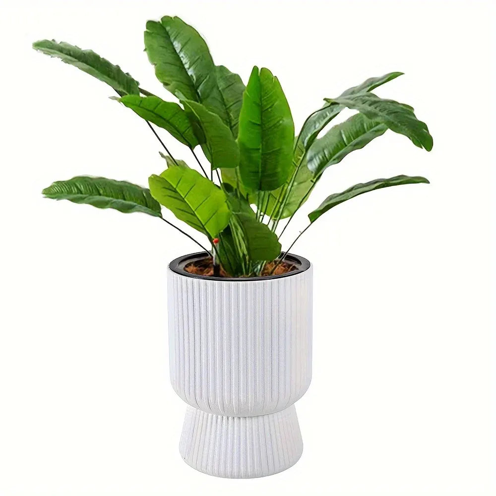 Modern Wine Glass Design Self-Watering Planter with Water Level Indicator - White Flower Pot
