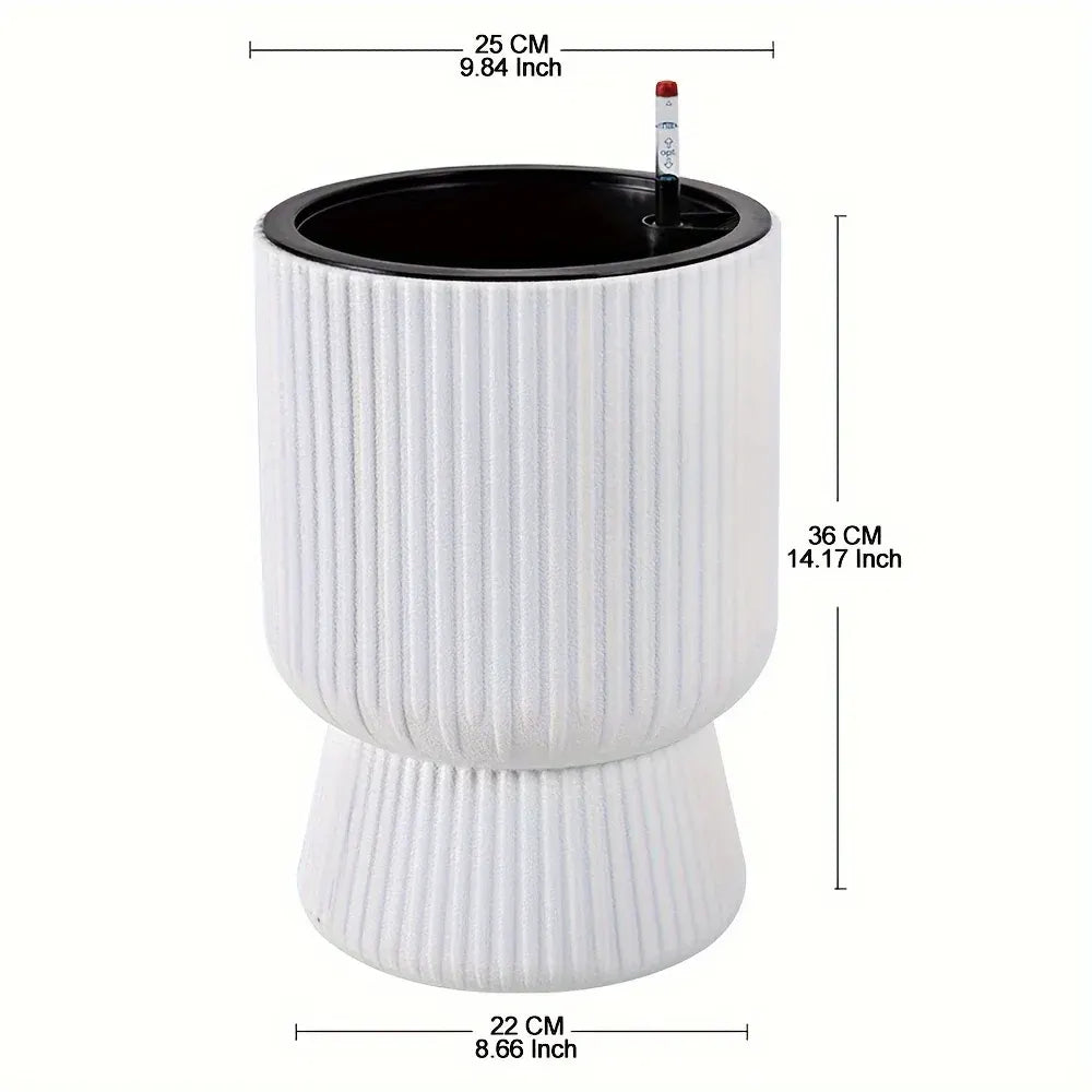 Modern Wine Glass Design Self-Watering Planter with Water Level Indicator - White Flower Pot