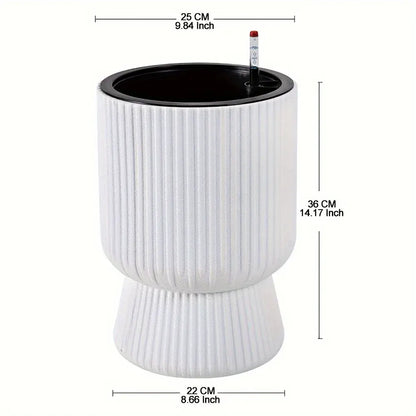 Modern Wine Glass Design Self-Watering Planter with Water Level Indicator - White Flower Pot