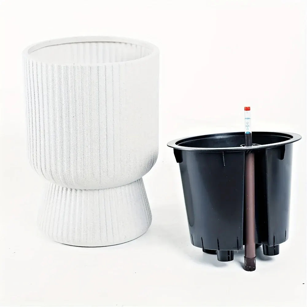 Modern Wine Glass Design Self-Watering Planter with Water Level Indicator - White Flower Pot