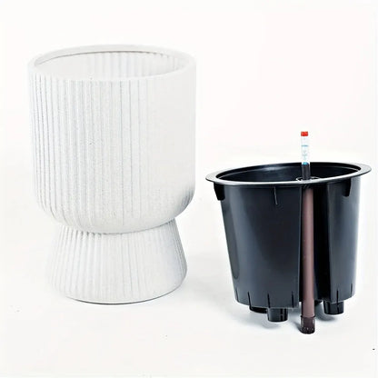 Modern Wine Glass Design Self-Watering Planter with Water Level Indicator - White Flower Pot