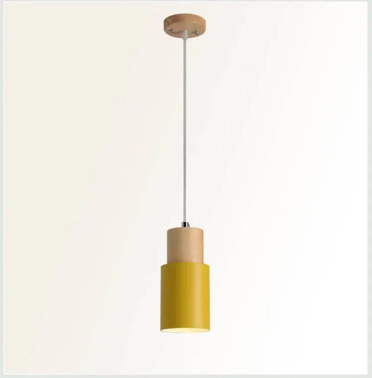 Modern Wood & Metal Cylinder Pendant Light | Nordic Macaron Design