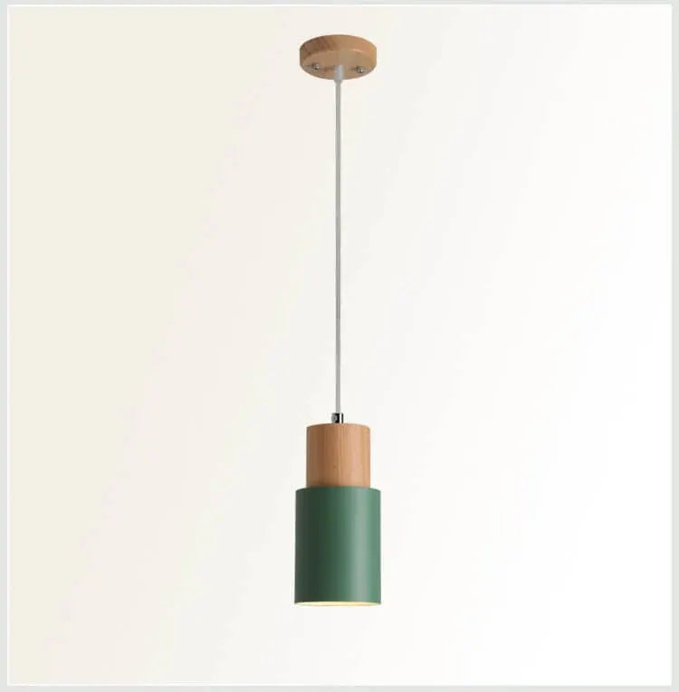 Modern Wood & Metal Cylinder Pendant Light | Nordic Macaron Design