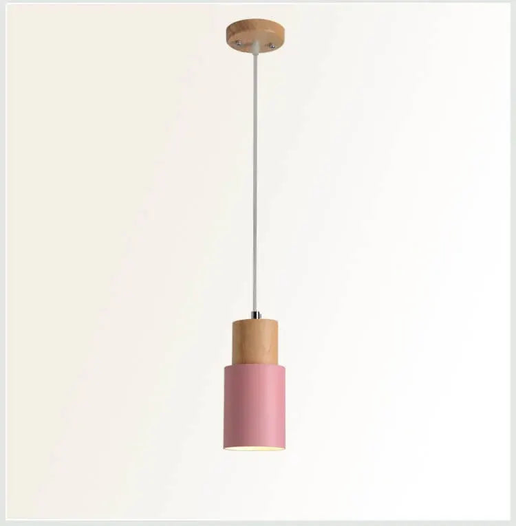 Modern Wood & Metal Cylinder Pendant Light | Nordic Macaron Design