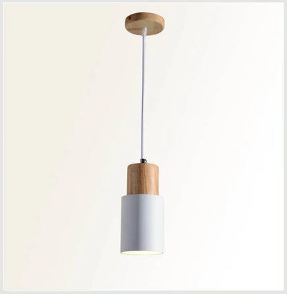 Modern Wood & Metal Cylinder Pendant Light | Nordic Macaron Design