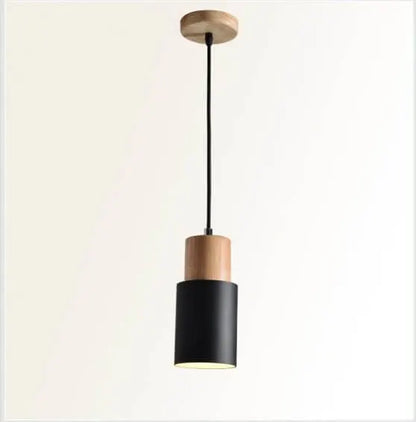 Modern Wood & Metal Cylinder Pendant Light | Nordic Macaron Design