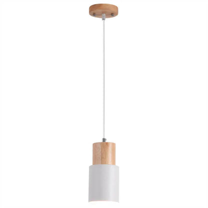 Modern Wood & Metal Cylinder Pendant Light | Nordic Macaron Design