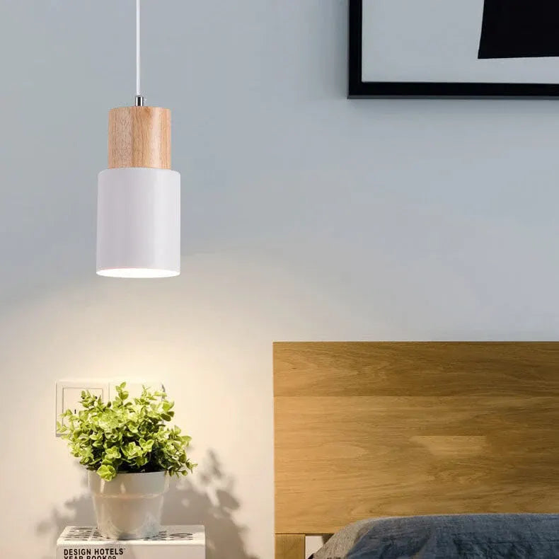 Modern Wood & Metal Cylinder Pendant Light | Nordic Macaron Design