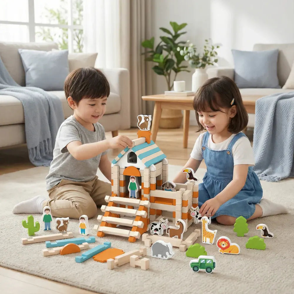 Montessori Wooden Building Block Set for Kids Learning Play