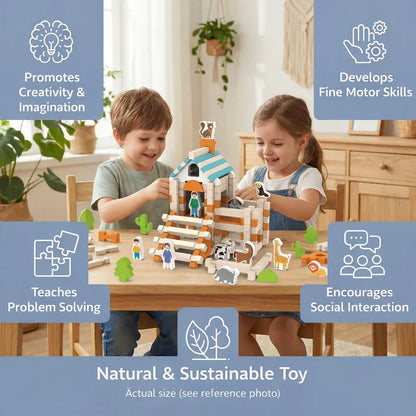 Montessori Wooden Building Block Set for Kids Learning Play