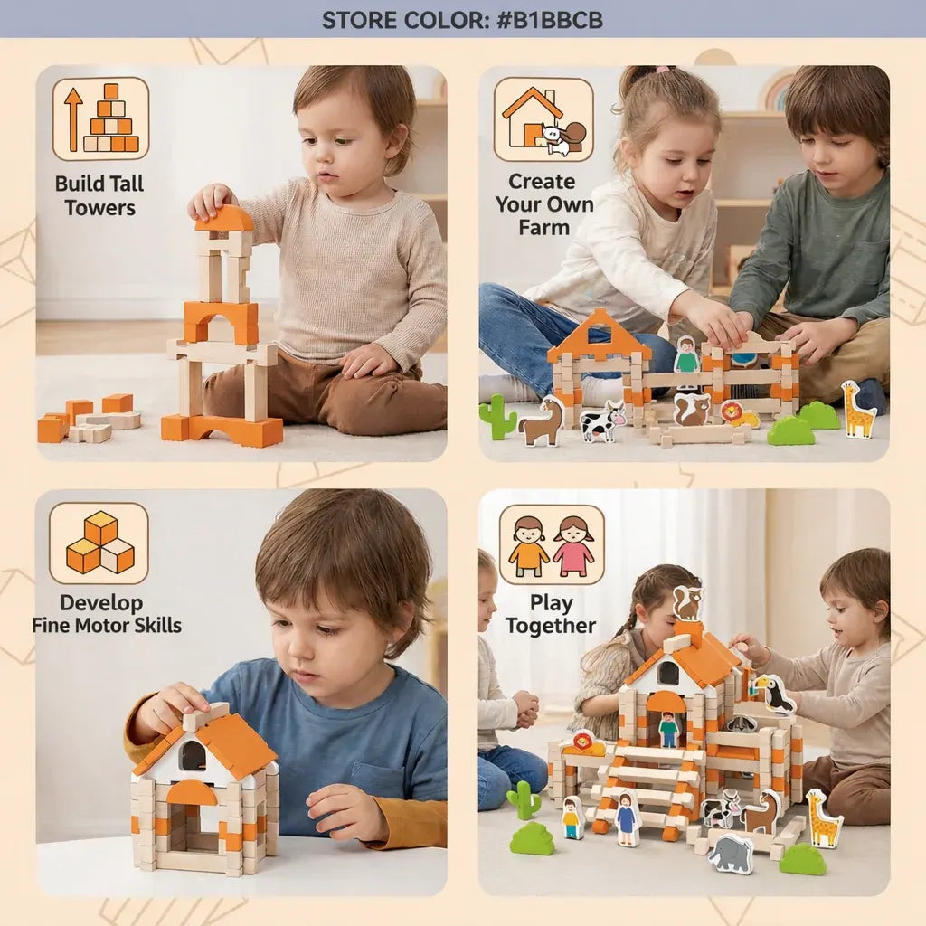 Montessori Wooden Building Block Set for Kids Learning Play
