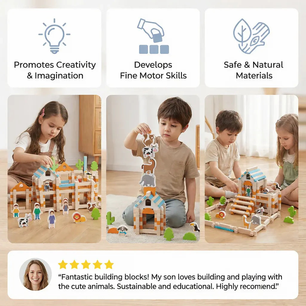 Montessori Wooden Building Block Set for Kids Learning Play