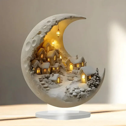 Moon-Lit Village Scene Acrylic Tabletop Accent Lamp