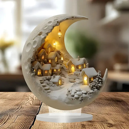 Moon-Lit Village Scene Acrylic Tabletop Accent Lamp
