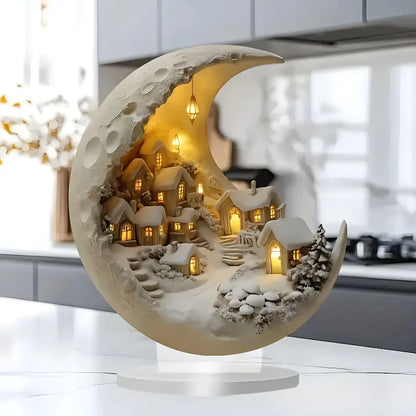 Moon-Lit Village Scene Acrylic Tabletop Accent Lamp