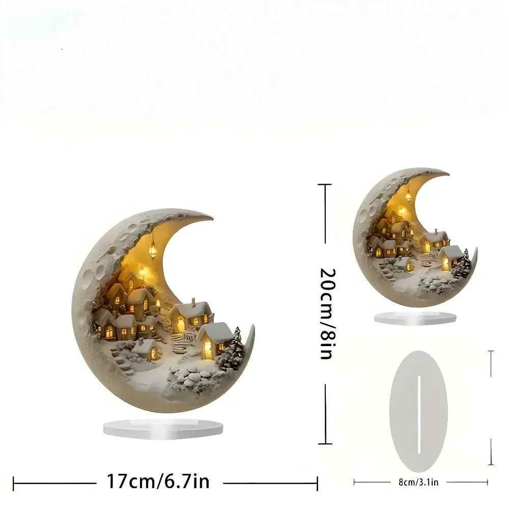 Moon-Lit Village Scene Acrylic Tabletop Accent Lamp