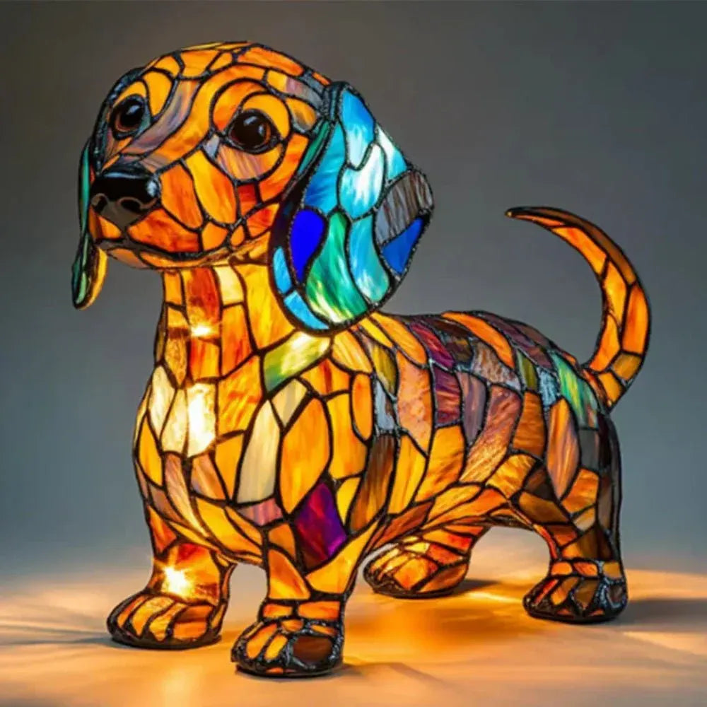 Mosaic Stained Glass Dog Animal Table Lamp for Bedroom