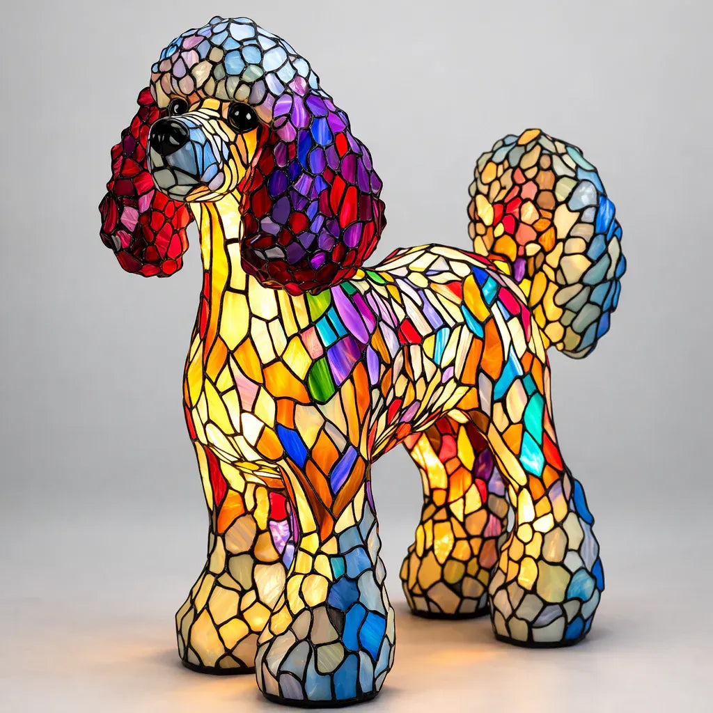 Mosaic Stained Glass Dog Animal Table Lamp for Bedroom