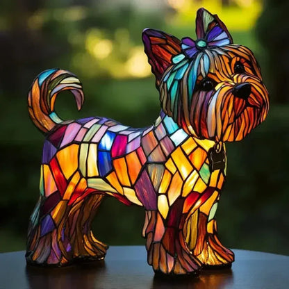 Mosaic Stained Glass Dog Animal Table Lamp for Bedroom