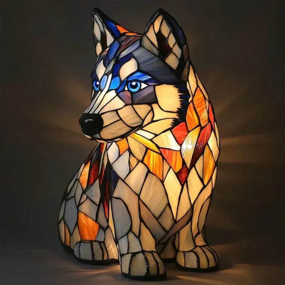 Mosaic Stained Glass Dog Animal Table Lamp for Bedroom