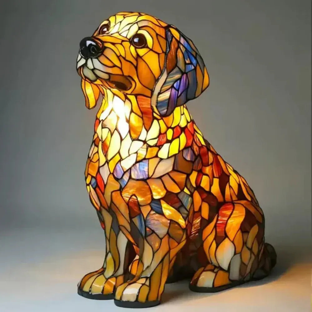 Mosaic Stained Glass Dog Animal Table Lamp for Bedroom