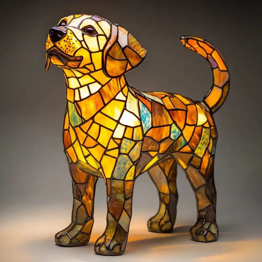 Mosaic Stained Glass Dog Animal Table Lamp for Bedroom