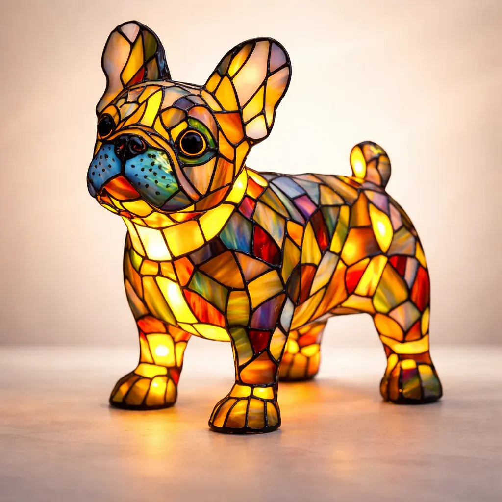 Mosaic Stained Glass Dog Animal Table Lamp for Bedroom