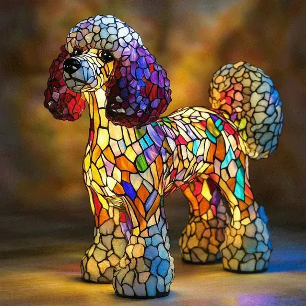Mosaic Stained Glass Dog Animal Table Lamp for Bedroom